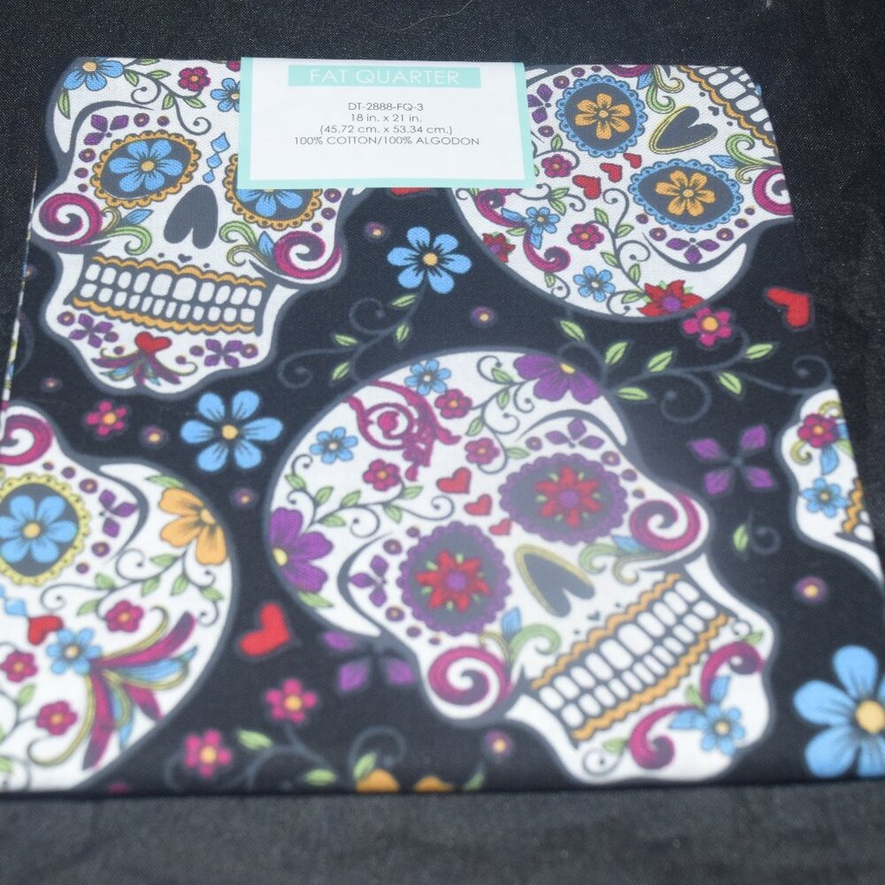 David Textiles Folkloric Sugar Skulls Cotton Fabric Fat Quarter – Black